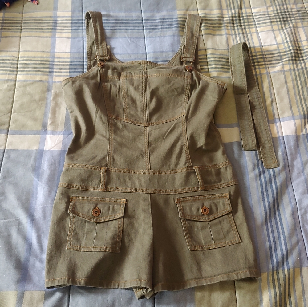 Army Green Denim Shortalls